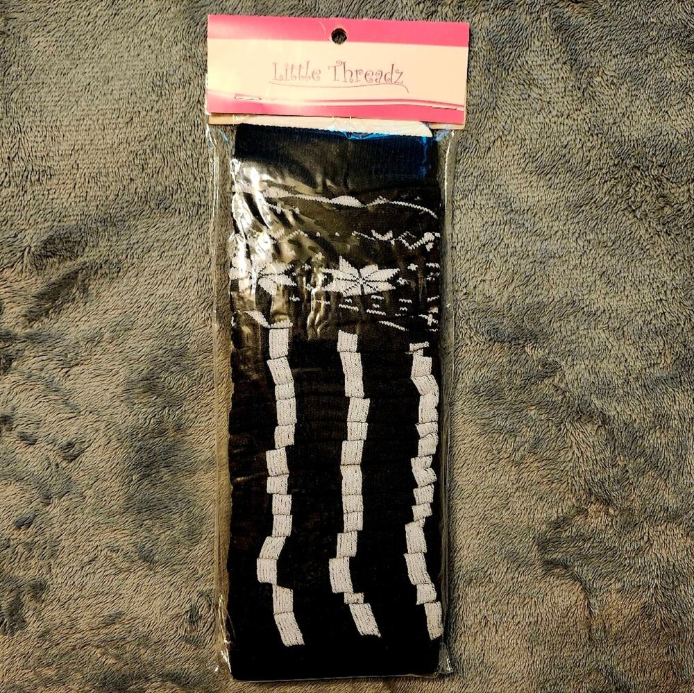 Leg Warmers Girls, NWT Black With Snowflakes And Stripes